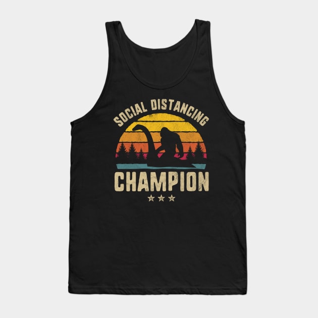 Social Distancing Champion Bigfoot Riding The Loch Ness Monster Tank Top by HCMGift